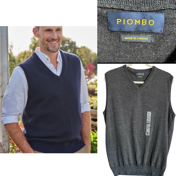 Piombo Other - Piombo Men’s 100% Merino Wool Sweater Vest Gray size XL NWT